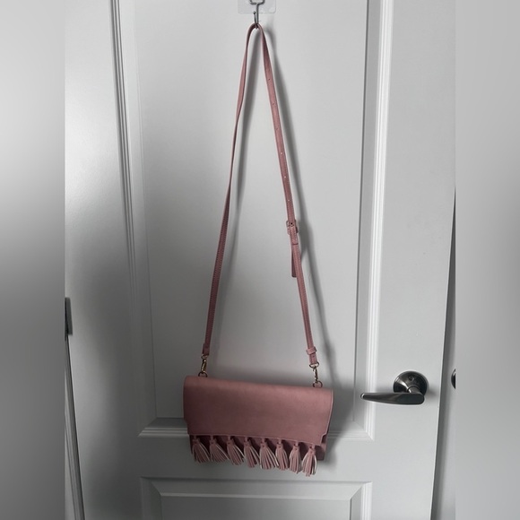 JustFab | Rose Pink Crossbody Bag With Tassels - Picture 2 of 6